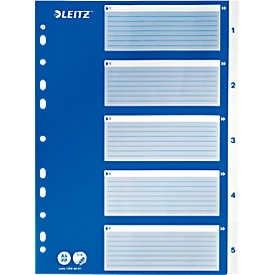 Intercalaires en PP avec couverture bleue LEITZ®, numérotés de 1 à 5