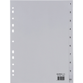 Intercalaires PP pour classeurs à levier SCHÄFER SHOP, format plein A4, numérotés de 1 à 10, gris