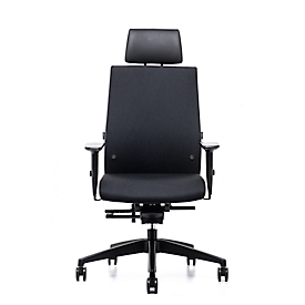 Interstuhl Bürostuhl Famos F260, mit Armlehnen, Synchronmechanik, Flachsitz, Kopfstütze, schwarz