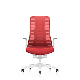 Interstuhl bureaustoel PUREis3, vaste armleuningen, 3D auto-synchroonmechanisme, kuipzitting, gazen rugleuning, vuurrood/wit