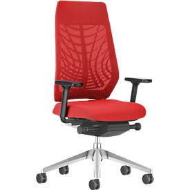 Interstuhl chaise de bureau JOYCE is3, mécanisme synchrone, accoudoirs, soutien lombaire FlexGrid, dossier résille, assise plate, gris clair/rouge feu