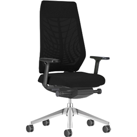 Interstuhl JOYCE is3 office chair, synchronous mechanism, armrests, FlexGrid lumbar support, mesh back, flat seat, black/black