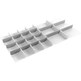 Inzet voor schuifladen Treston, 5 onderverdelers & 16 middenplaten, B 1300 mm, voor serie 130 met H 750 mm