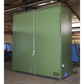 Isolierter Regalcontainer BAUER CEH 29-2 IBC, Stahl, Doppelflügeltor, B 3220 x T 1500 x H 3510 mm, grün
