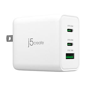 j5create JUP3365E-EN - Netzteil - 65 Watt - 4.5 A - PD 3.0, QC 3.0 - 3 Ausgabeanschlussstellen (USB Typ A, 2 x USB-C)