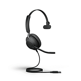 Jabra On-Ear Headset Evolve2 40 MS Mono, monaural, USB-A, filaire, 3 microphones MEMS numériques, noir
