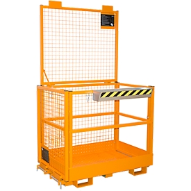 Jaula de trabajo para carretillas elevadoras tipo MB-II Bauer*, para 2 personas, hasta 300 kg, L 1040 x A 1300 x H 2155 mm, amarillo-naranja RAL 2000