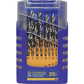 Jeu de forets hélicoïdaux en bois 013G, 25 pièces, diamètre 1-13 mm, pas de 0,5 mm, HSS, FISCH-TOOLS