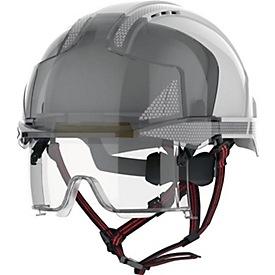 JSP industriële klimhelm EVO VISTAlens Dualswitch, ABS wit/rook, EN 397/12492, geventileerd, geïntegreerde gelaatsbescherming