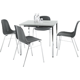 Juego de 4 sillas BETA, antracita + 1 mesa 800 x 800 mm, gris claro