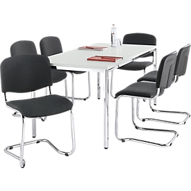 Juego económico ISO Swing voladizo, apilable, cubierta antracita, dimensiones del asiento W 430 x D 420 x H 470 mm, 6 piezas + mesa de conferencias, gris claro, W 1600 x D 800 x H 720 mm