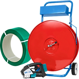 Juego PET con dispositivo de flejado a batería y carro de bobinado, 13 mm