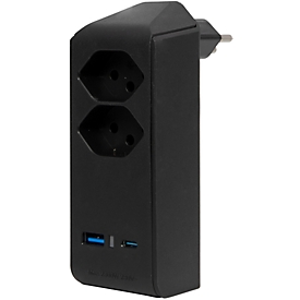 Junction plug brennenstuhl® cleverLINE, 2-way, 1 x USB-A/1 x USB-C, rotatable by 300°, without hanger, IP20, plastic, black