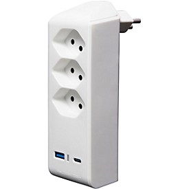 Junction plug brennenstuhl® cleverLINE, 3-way, 1 x USB-A/1 x USB-C, rotatable by 300°, without hanger, IP20, plastic, white