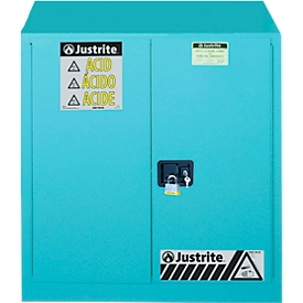 Justrite FM chemical cabinet Classic Sure-Grip® EX, for etching agents, up to 114 liters, manually closing doors, blue