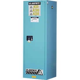 Justrite FM chemical cabinet Slimline Sure-Grip® EX, for etching agents, up to 83 liters, self-closing doors, blue