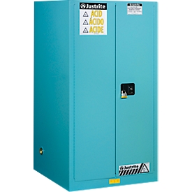 Justrite FM chemicaliënkast Classic Sure-Grip® EX, voor etsmiddelen, tot 227 liter, handmatig sluitende deuren, blauw
