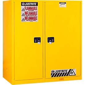 Justrite FM safety storage cabinet Double-Duty Vertical Drum Sure-Grip® EX, up to 435 liters, manually closing doors, yellow