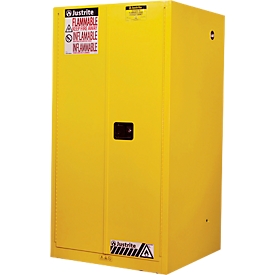 Justrite FM veiligheidsopslagkast Classic Sure-Grip® EX, voor brandbare vloeistoffen, tot 227 liter, handmatig sluitende deuren, geel