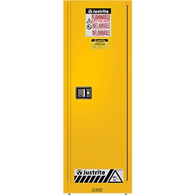 Justrite FM veiligheidsopslagkast Slimline Sure-Grip® EX, voor brandbare vloeistoffen, tot 83 liter, zelfsluitende deuren, geel