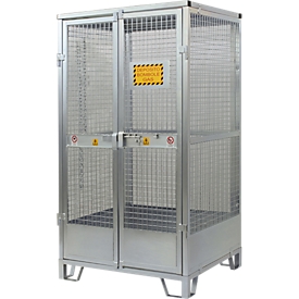 Justrite gasflessenopslag, gegalvaniseerd, afsluitbaar, tot 9/12 gasflessen, B 2100 x H 1130 x D 960 mm, 155 kg, staalgrijs