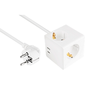 Kabelmeister® SW01-W020 socket outlet cube, 3 x Schuko socket, 1 x USB-C with 20 W, 1 x USB-A with 18 W, W 67 x D 67 x H 67 mm, white