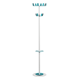 Kapstok Paperflow®, 12 haken, met parapluhouder &amp; lekbak, B 350 x D 350 x H 1750 mm, staal, wit-blauw