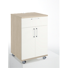Kast Catering caddy - met koelvak en klapvak - B 650 x D 600 x H 1000 mm - zonder koelbox -  eiken decor en wit
