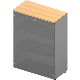 Kast met glazen deuren ARLON OFFICE, 3 ordnerhoogten, glazen deur met omlijsting, B 900 x D 450 x H 1232 mm, beukenpatroon/aluminium