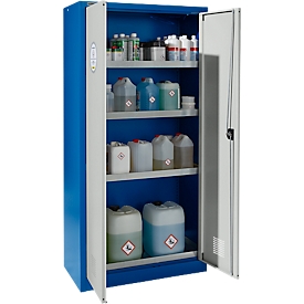 Kast voor gevaarlijke stoffen - staal - 4 opvangbak met inhoud 20 l - B 950 x D 500 x H 1935 mm - ventilatiesleuven - ons merk Schäfer Shop Select