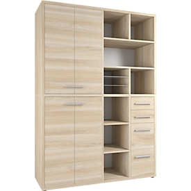 Kastcombinatie Player, 8 vakken, 4 schuifladen, B 1557 mm, eiken