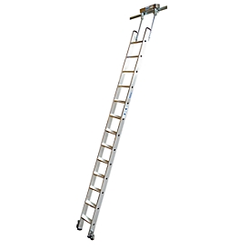 Kastenladder T-rail systeem, verrijdbaar, 13 treden