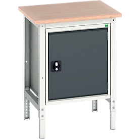 Kastenwerkbank Bott verso, Multiplex-Platte, 1 Tür, 1 Ablageboden, B 700 x T 600 x H 780 - 930 mm, Lichtgrau / Anthrazitgrau