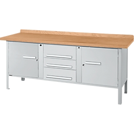 Kastenwerkbank Schäfer Shop Select PW 200-4, Buche Multiplexplatte, bis 750 kg, B 2000 x T 700 x H 840 mm, Weißaluminium