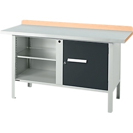 Kastenwerkbank Schäfer Shop Select PWi 150-1, Buche Multiplexplatte, mit Stahlabdeckung, bis 750 kg, B 1500 x T 700 x H 840 mm, Anthrazit