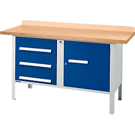 Kastenwerkbank Schäfer Shop Select PWi 150-4, Buche Multiplexplatte, bis 750 kg, B 1500 x T 700 x H 840 mm, Enzianblau