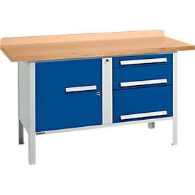 Kastenwerkbank Schäfer Shop Select PWi 150-6, Buche Multiplexplatte, bis 750 kg, B 1500 x T 700 x H 840 mm, Enzianblau