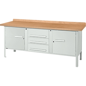Kastenwerkbank Schäfer Shop Select PWi 200-4, mitteldichte Faserplatte (MDF), bis 750 kg, B 2000 x T 680 x H 838 mm, Lichtgrau 
