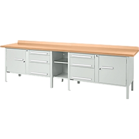 Kastenwerkbank Schäfer Shop Select PWi 300-2, mitteldichte Faserplatte (MDF), bis 750 kg, B 3000 x T 680 x H 838 mm, Lichtgrau 