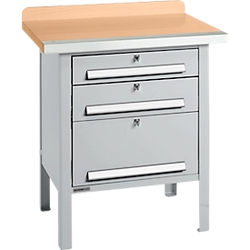 Kastenwerkbank Schäfer Shop Select PWi 75-7, Buche-Dekor Multiplexplatte, mit Stahlkante, bis 750 kg, B 750 x T 700 x H 840 mm