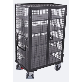 Kastwagen, staal/MDF-plaat, antracietgrijs/donkergrijs, 5 etages, 1045 x 685 mm, dak en dubbele vleugeldeur, afsluitbaar, EasySTOP, tot 500 kg