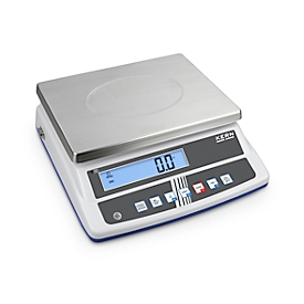 Kern FCD-10K-3 bench scale, weighing capacity up to 15 kg, RS-232 interface, battery operation, W 300 x D 230 x H 12.5 mm, stainless steel & plastic, silver