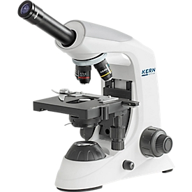 KERN Microscope à lumière transmise OBE-121, monoculaire, lentille achromatique 4/10/40 x, oculaire HWF 10 x 18 mm, puissance d'éclairage 3 W, alimentation secteur/USB, blanc