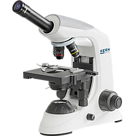 KERN Microscope à lumière transmise OBE-131, monoculaire, lentille achromatique 4/10/40/100 x, oculaire HWF 10 x 18 mm, puissance d'éclairage 3 W, alimentation secteur/USB, blanc