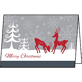 Kerstkaart Sigel "Red Deer", A6, met enveloppen, glanzend karton, grijs-rood, 25 stuks