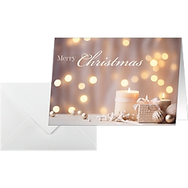 Kerstkaarten Sigel Golden Glow, A6, kaarsmotief, geschikt voor printer/kopieerapparaat, enveloppen, FSC® papier, beige-champagne-goud, 25 stuks
