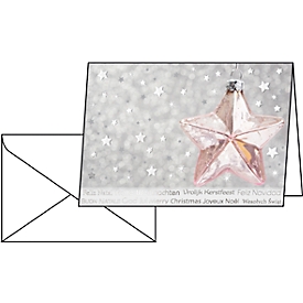 Kerstkaarten Sigel Rose Star, 10 stuks, incl. enveloppe, zilver/blauw reliëf, glanzend karton, DIN A6