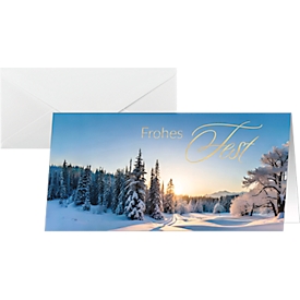 Kerstkaarten Sigel Winter Wonderland, DIN lang, winterlandschap, geschikt voor printer/kopieerapparaat, enveloppen, FSC® papier, blauw-goud-wit, 25 stuks