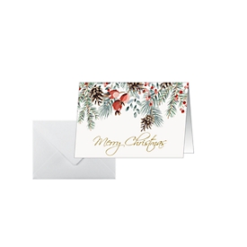 Kerstmotiefkaart "Rode bessen en dennenappels", A6 (A5), 250g/m², 25 stuks, wit karton, inkjet &amp; laserprinter
