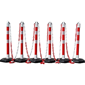 Kettingpalen - polypropyleen - 6 palen + 5 kettingen - rood-wit
